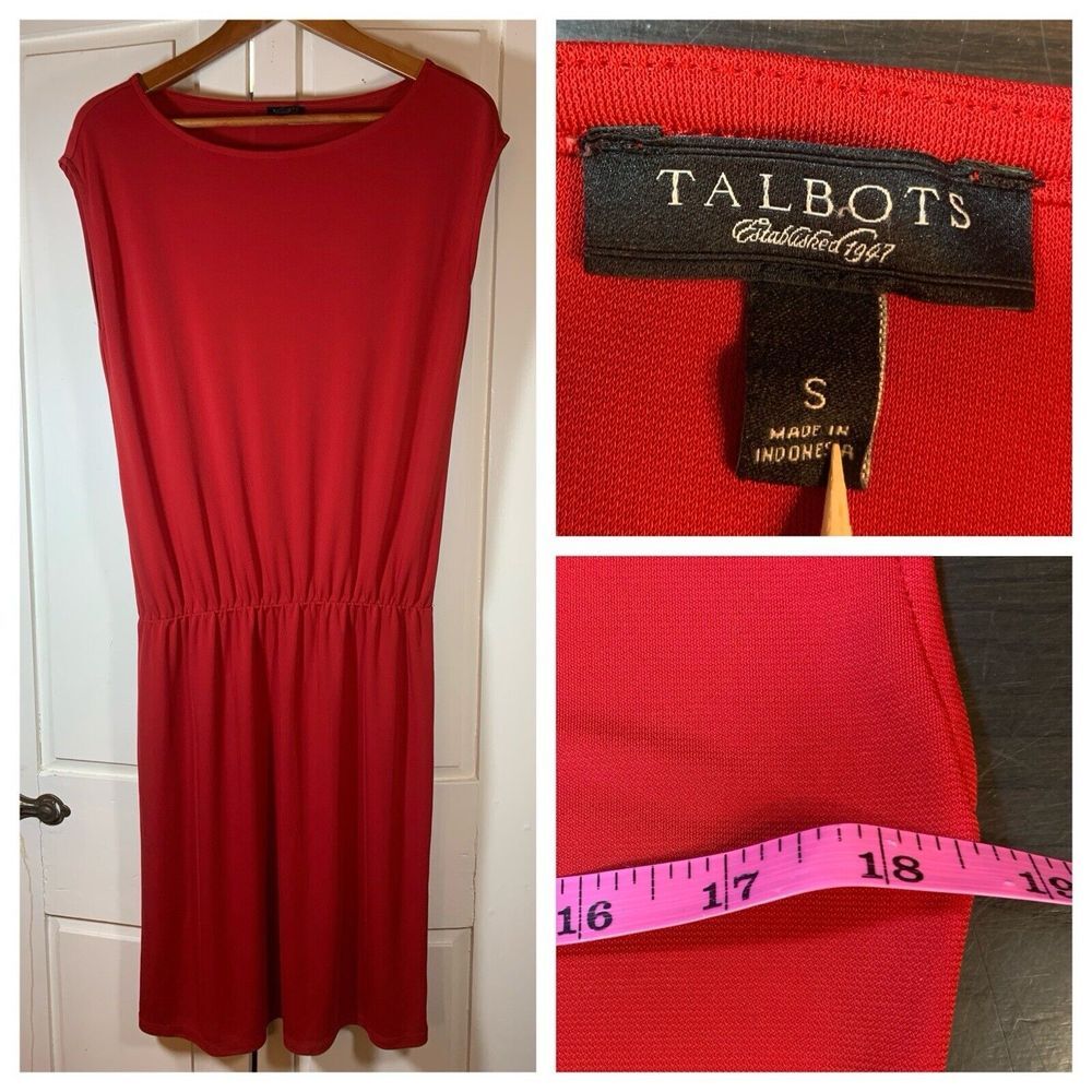 Talbots‎ Red Midi Pullover Dress Elastic Waist Women's Small Stretch READ